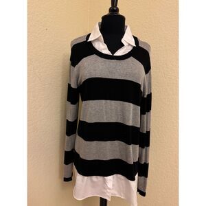Faded Glory Faux Layered Long Sleeve Light Sweater Striped - Sz XL